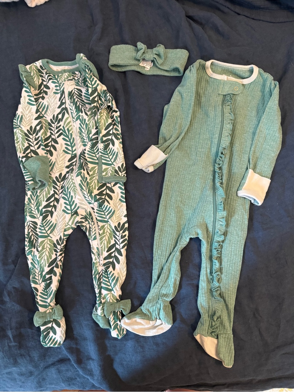 Cloud island green Ribbed Baby Romper bundle and headband 6-9
